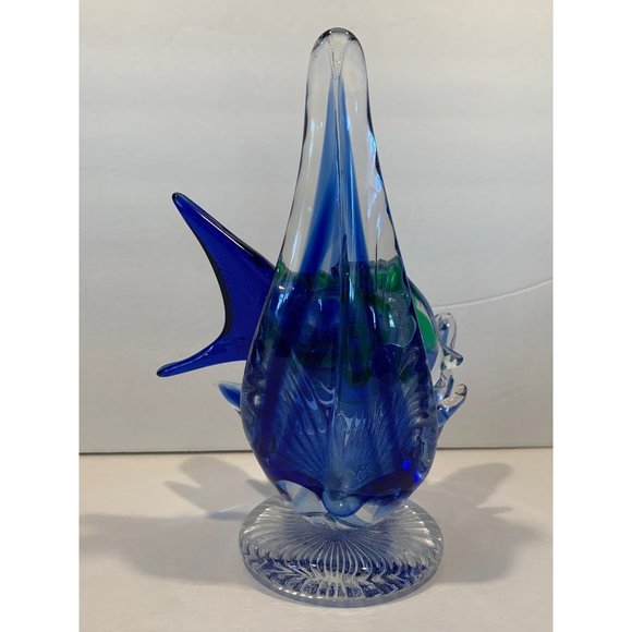 Fish Waves Glass Art Figurine Pedestal - Picture 5 of 11